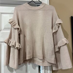 Mud Pie Women's Ruffle Sleeve Sweater - Beige